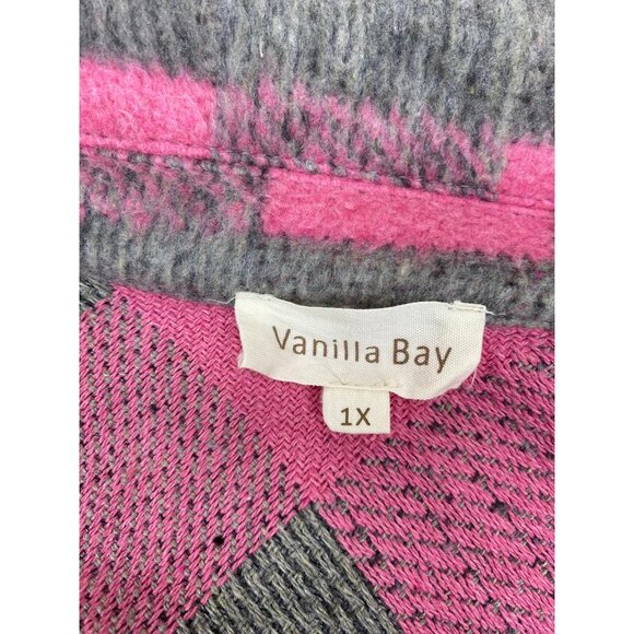 Vanilla Bay Womens Plaid Button-Up Jacket 1X Pink/Gray Polyester - Picture 3 of 9